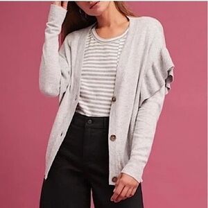 𝅺Line & Dot Eulalia Ruffle Sleeve Cardigan Sweater Light Gray